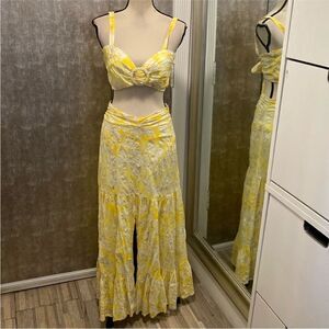 Filo by Kay 100% cotton Yellow Floral Women's Skirt set, M